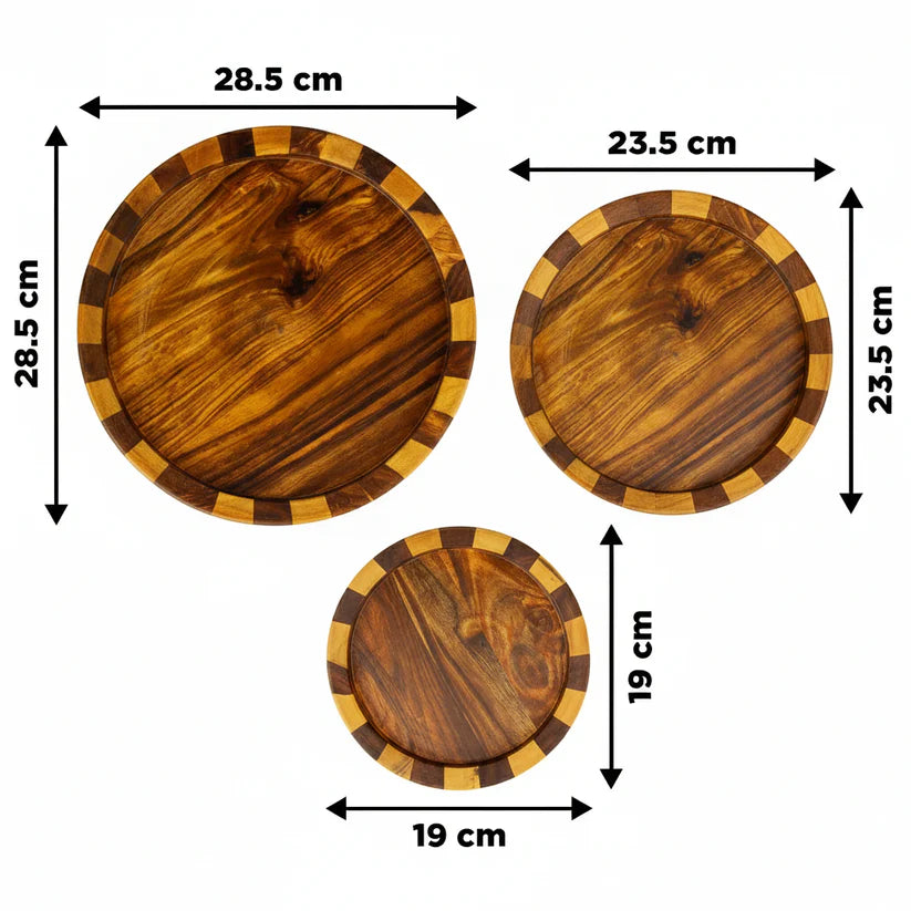 3 Pc of Wooden Tea Addible Serving Plates