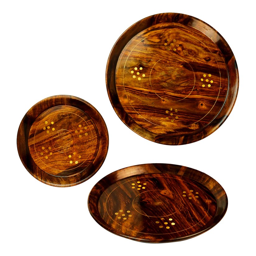 3 Pc of Wooden Tea Addible Serving Plates