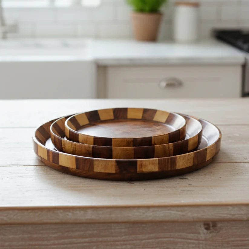 3 Pc of Wooden Tea Addible Serving Plates