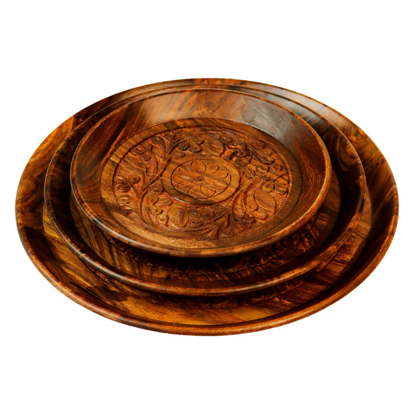 3 Pc of Wooden Tea Addible Serving Plates